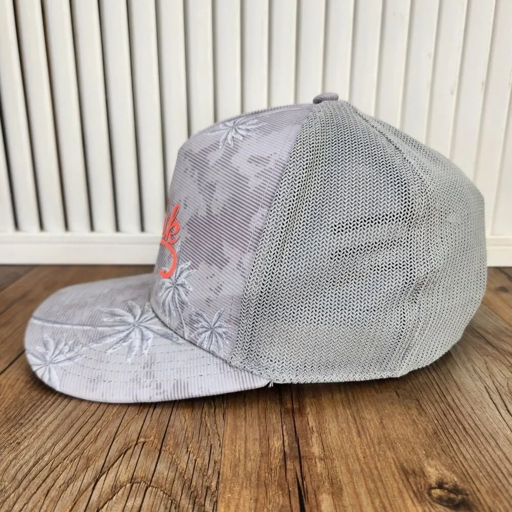 Huk Performance Head Wear Fishing Trucker Hat Cap Gray Camo Palm Trees Snapback
